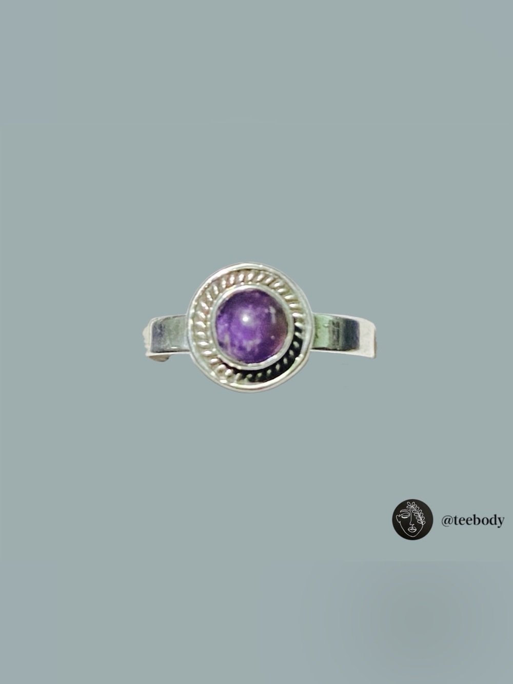 VTG Y2K 925 Sterling Silver Purple Amethyst Cabochon Rope Ring NWT Size 5